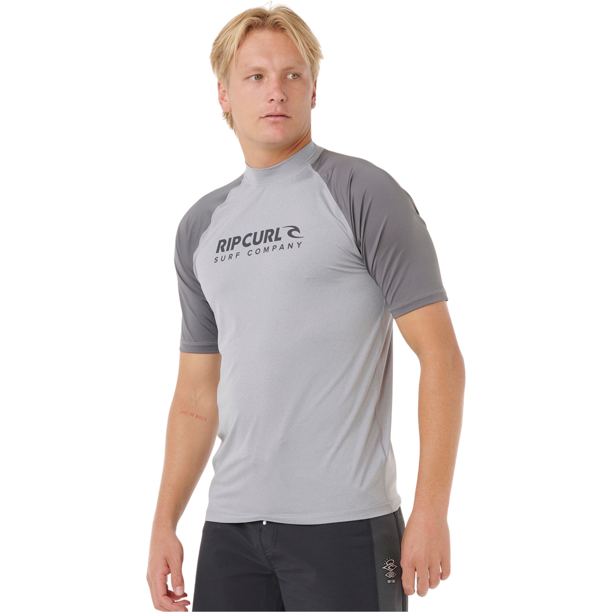 2026 Rip Curl M&auml;nner Shock UPF Kurzarm-Lycra-Weste 16HMRV - Grey Marle